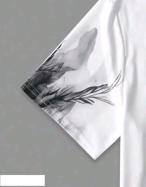 Men Printed Casual Black Dog White Oversized T-Shirt