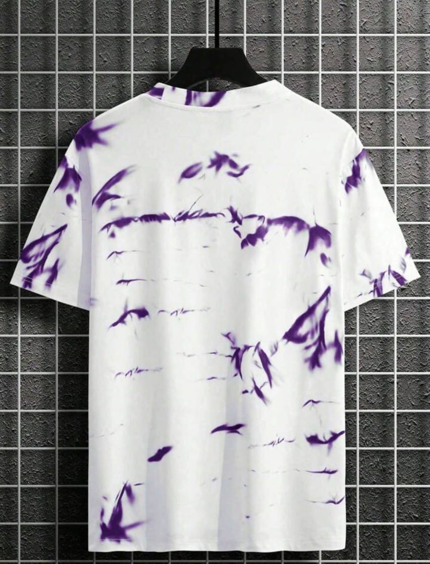 Men Printed Casual Purple White Oversized T-Shirt