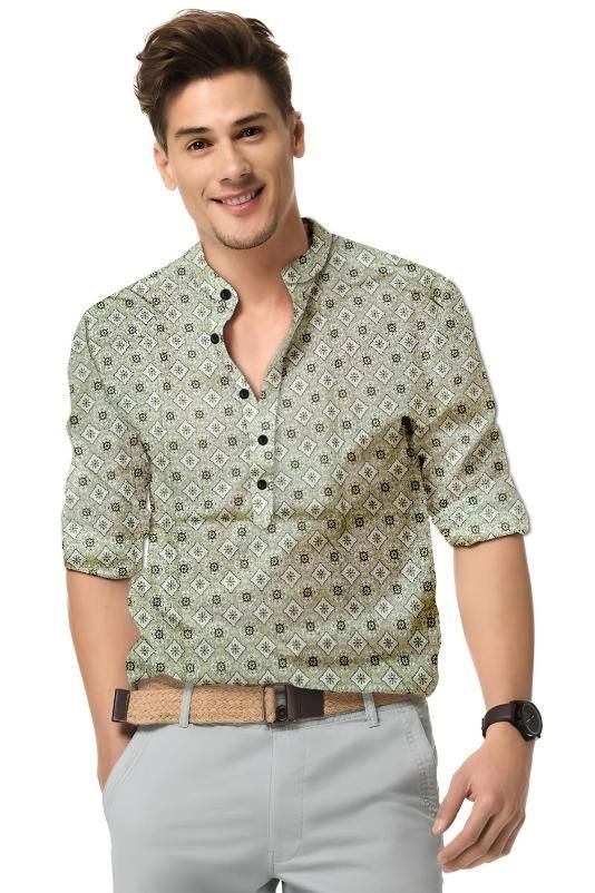 Men's Printed Spread Collar Casual Shirt