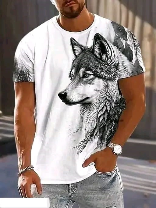 Men Printed Casual Black Dog White Oversized T-Shirt