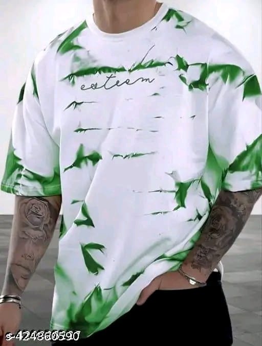 Men Printed Casual Green White Oversized T-Shirt