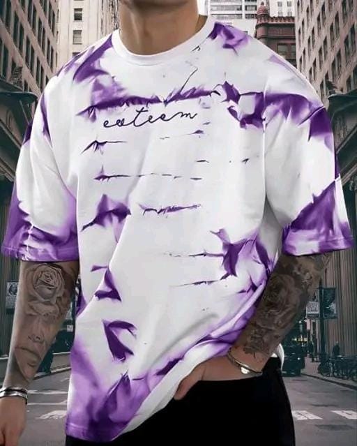 Men Printed Casual Purple White Oversized T-Shirt