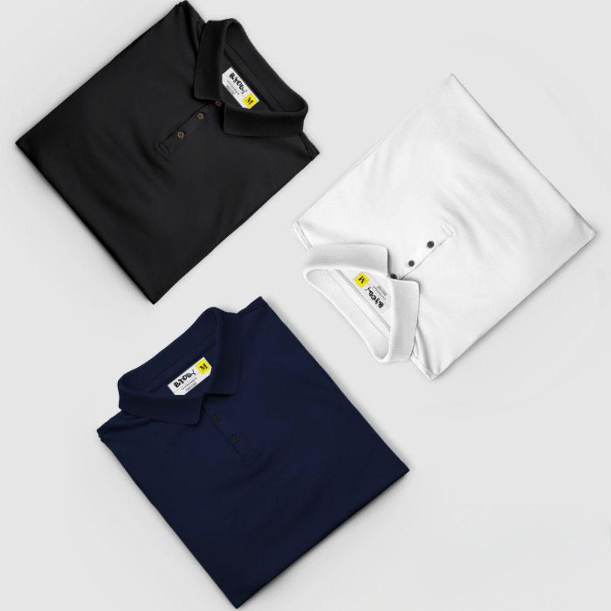 Pack of 3: Poly-Cotton Essential Polo T-Shirts
